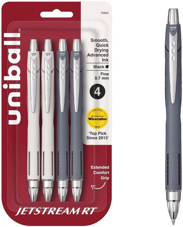 Main image of Uniball Jetstream RT Ballpoint Pens, 0.7mm Fine Point, Black Ink, 4 Count