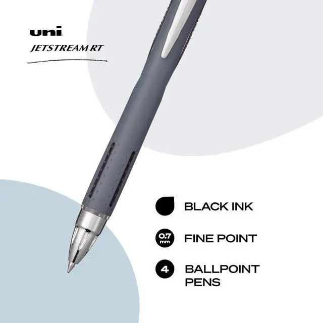 Alt view image 3 of 5 - Uniball Jetstream RT Ballpoint Pens, 0.7mm Fine Point, Black Ink, 4 Count