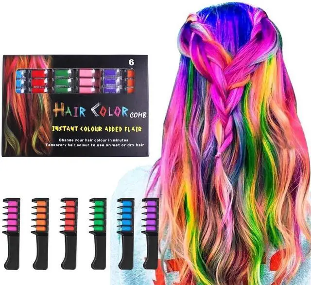 Main image of LAWOHO 6 Colors Temporary Hair Dye Marker Comb Gifts for Girls, Kids, Adults, Halloween, Christmas, Birthday Party, Cosplay