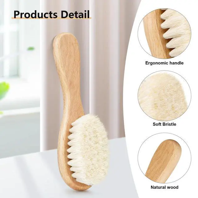 Alt view image 4 of 6 - Baby Hair Brush and Cradle Cap Brush Set 2PCS for Newborns Toddlers, Wooden with Soft Goat Bristle, Purple