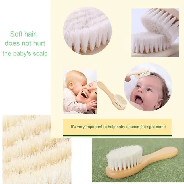 Alt view image 2 of 6 - Baby Hair Brush and Cradle Cap Brush Set 2PCS for Newborns Toddlers, Wooden with Soft Goat Bristle, Purple