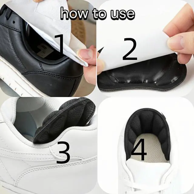 Alt view image 2 of 7 - Back of Heel Cushion Inserts, 8 Pcs - Mesh Self-Adhesive Grips Pads, Reusable Heel Guards Liners for Boots, Loose Shoes, Improve Shoe Fit for Women Men, Black