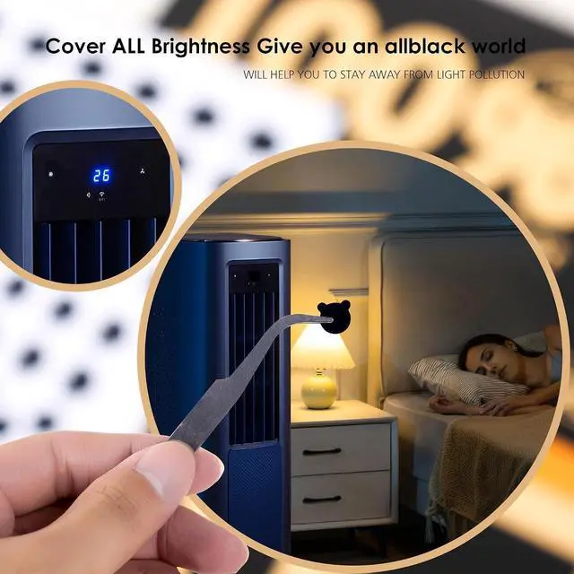 Alt view image 3 of 7 - Breliter Light Blocking Stickers 144PCS with Tweezers, Blackout Covers for Electronics Routers Monitors Appliances, Blocks 95-100% of LED Lights