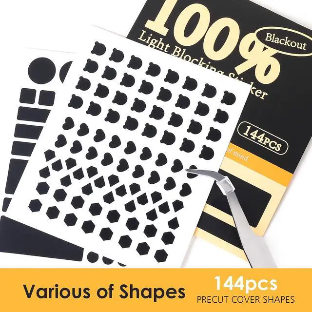 Alt view image 6 of 7 - Breliter Light Blocking Stickers 144PCS with Tweezers, Blackout Covers for Electronics Routers Monitors Appliances, Blocks 95-100% of LED Lights