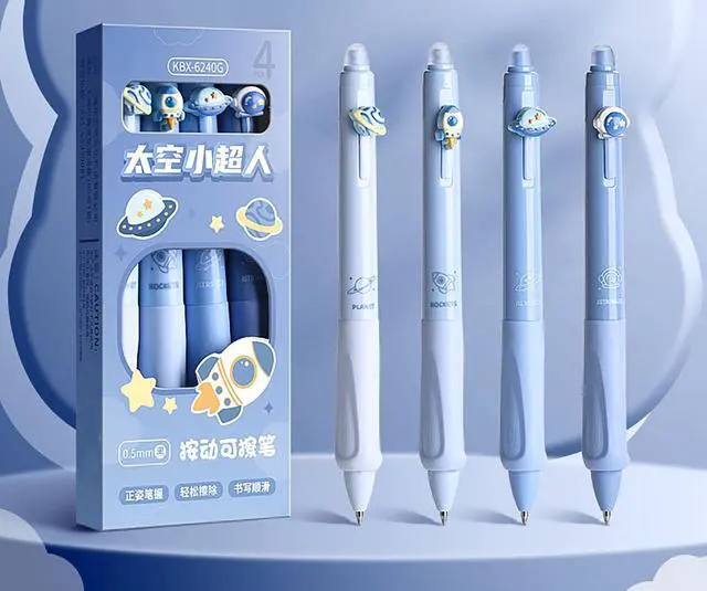 Alt view image 2 of 5 - Yyaaloa 4-Pack Cute Retractable Erasable Gel Pens, Fine Point 0.5mm, Black Ink, Make Mistakes Disappear, for Writing Planner and Crossword Puzzles (Blue, Black)