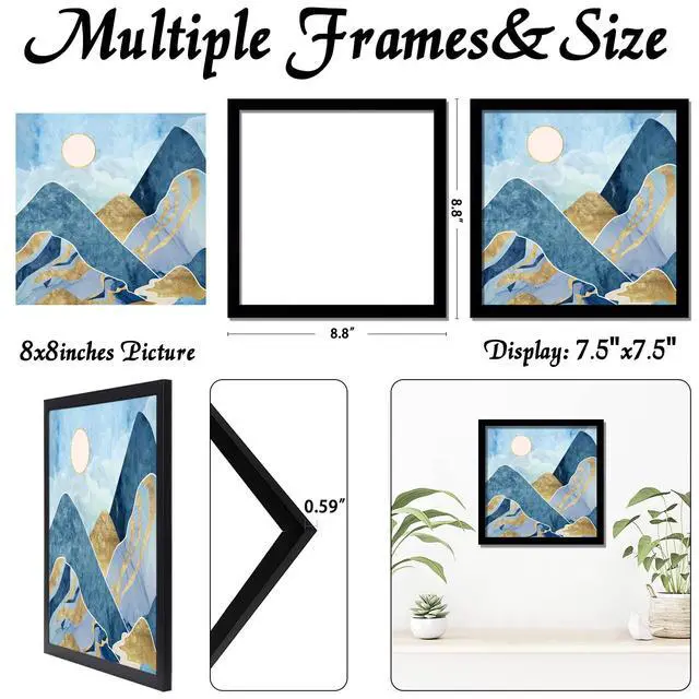 Alt view image 6 of 6 - 8x8 Black Picture Frame, Lightweight Sturdy Gallery Wall Decor