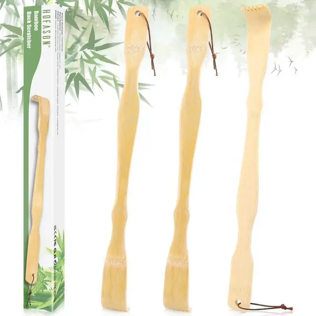 Main image of HOFASON 3 Pack Wooden Bamboo Back Scratchers 16.5 Inch Long Handle for Adults, Men, Women, Seniors, Elderly, Funny Gifts, Easter Basket Stuffers