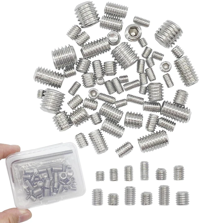 Main image of 60pcs Set Screws, Allen Head Screws, Grub Screws M3 M4 M5 M6 M8, Stainless Steel, 12 Sizes, for Home Repair, Door Lock, Furniture, Electronics, DIY, Fixtures