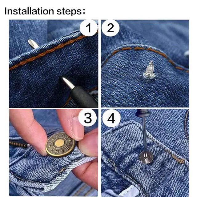 Alt view image 4 of 5 - 6pcs Metal No-Sew Nailess Removable Jeans Buttons Replacement, 17mm Adjustable Pants Button Tightener, Combo Thread Rivets and Screwdrivers