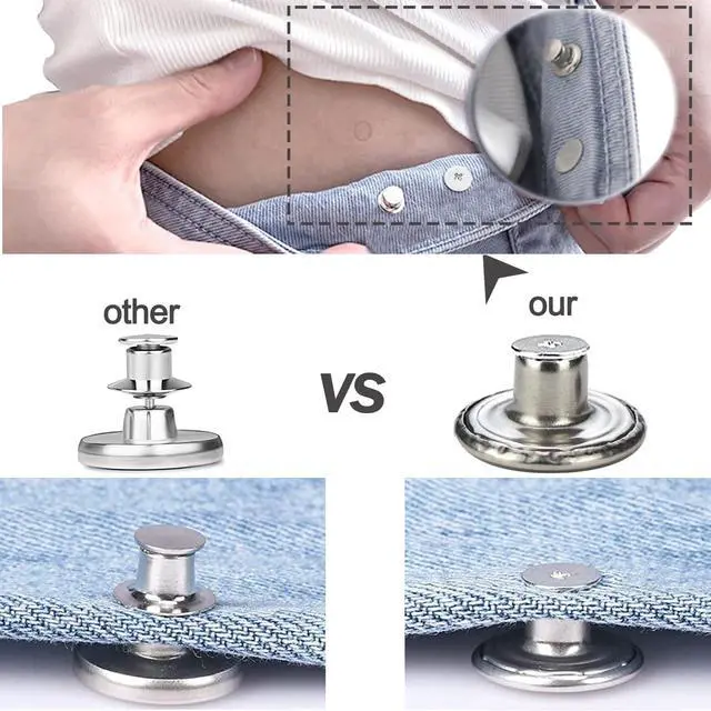 Alt view image 5 of 5 - 6pcs Metal No-Sew Nailess Removable Jeans Buttons Replacement, 17mm Adjustable Pants Button Tightener, Combo Thread Rivets and Screwdrivers