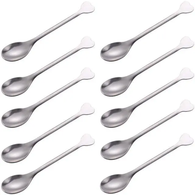 Main image of Stainless Steel Mini Dessert Spoons Set of 10, Demitasse Espresso Coffee Spoons Heart-Shaped Handle 4.5-Inch, for Dessert Tea Appetizer