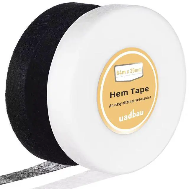 Main image of 2 Rolls Hemming Tape 3/4 Inch x 140 Yards, No-Sew Iron-On Permanent Adhesive for Dresses, Curtains & Clothing Fabric, White/Black