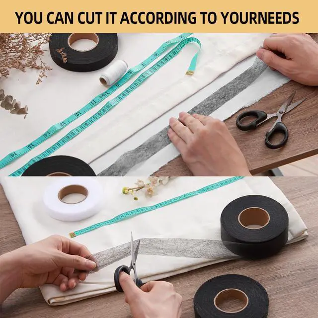 Alt view image 4 of 7 - 2 Rolls Hemming Tape 3/4 Inch x 140 Yards, No-Sew Iron-On Permanent Adhesive for Dresses, Curtains & Clothing Fabric, White/Black