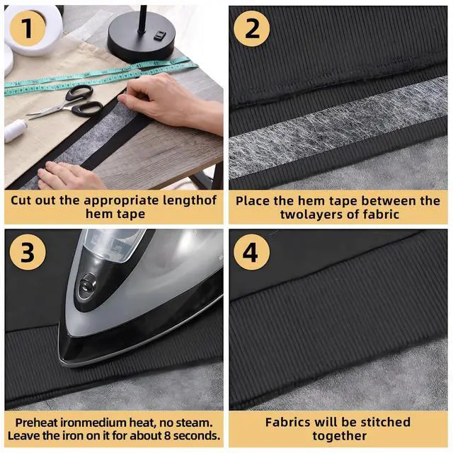 Alt view image 6 of 7 - 2 Rolls Hemming Tape 3/4 Inch x 140 Yards, No-Sew Iron-On Permanent Adhesive for Dresses, Curtains & Clothing Fabric, White/Black