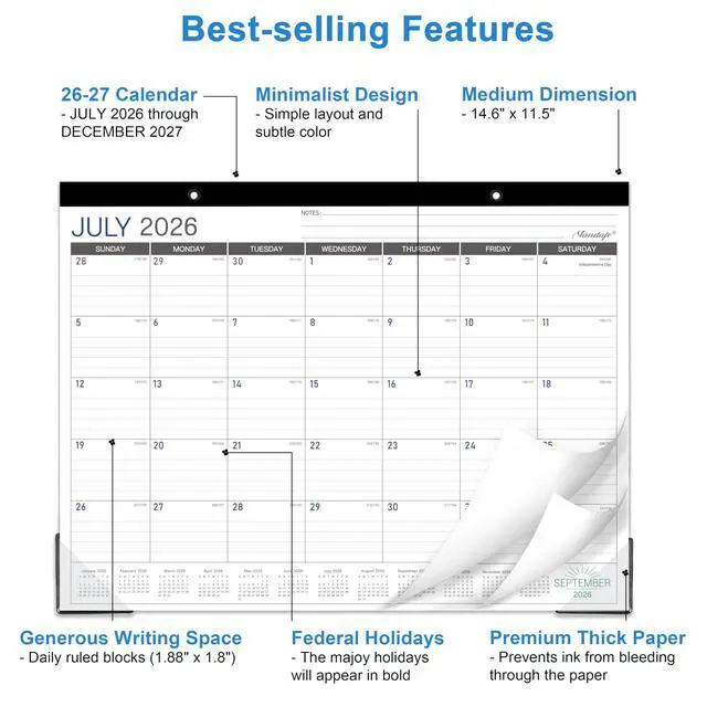 Alt view image 2 of 7 - 2027 Desk/Wall Calendar, Jul 2026 - Dec 2027, 14.6" x 11.5"