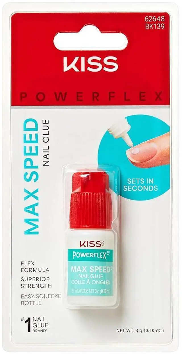 Main image of Kiss PowerFlex Maximum Speed Nail Glue Fast Drying Adhesive for Glue-On Nails and Repairs with Nozzle Tip Applicator, Ideal for Tips and Wraps, Net Wt 0.10oz (3g)