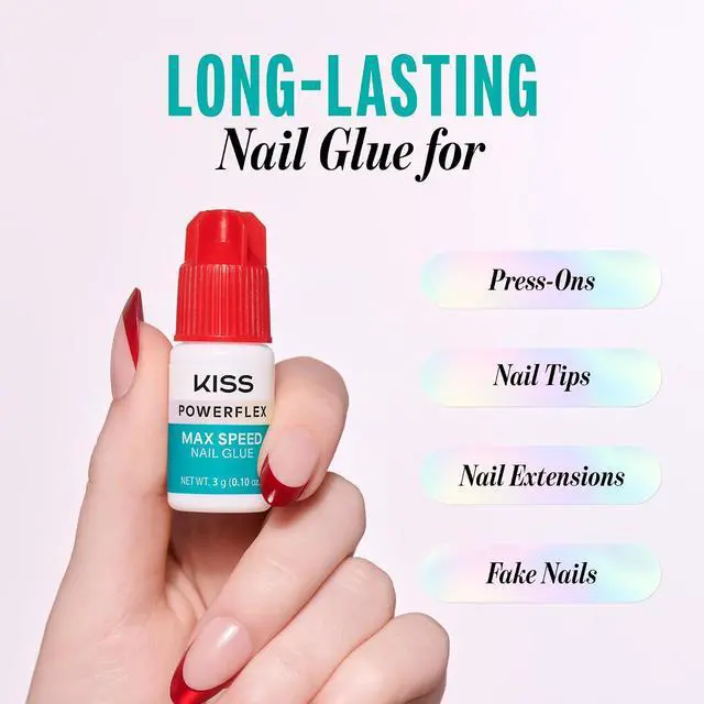 Alt view image 4 of 6 - Kiss PowerFlex Maximum Speed Nail Glue Fast Drying Adhesive for Glue-On Nails and Repairs with Nozzle Tip Applicator, Ideal for Tips and Wraps, Net Wt 0.10oz (3g)