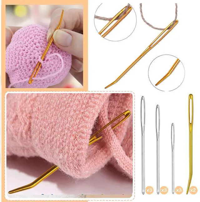Alt view image 3 of 7 - 19 PCS Knitting Needles Set, Large Eye Blunt Metal Yarn Needles, Darning and Bent Tapestry Needles for Crocheting