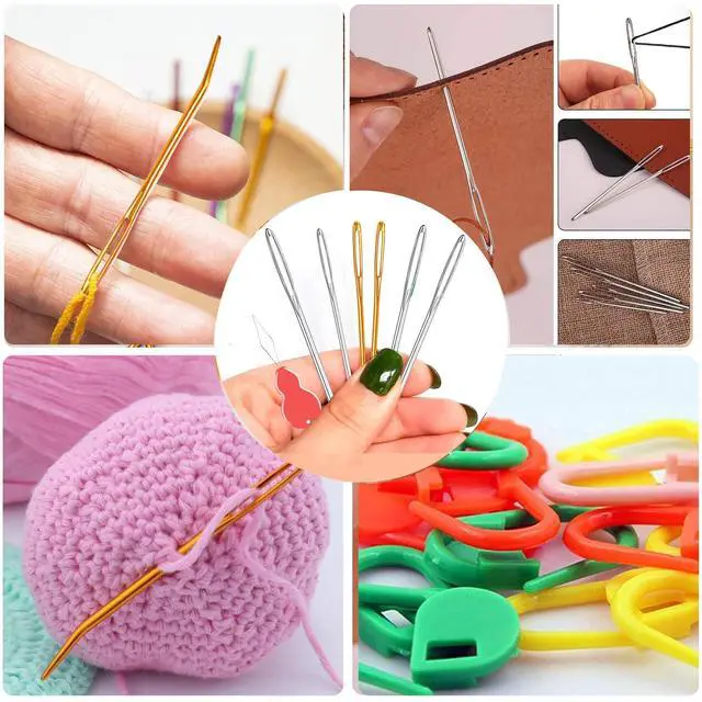 Alt view image 6 of 7 - 19 PCS Knitting Needles Set, Large Eye Blunt Metal Yarn Needles, Darning and Bent Tapestry Needles for Crocheting
