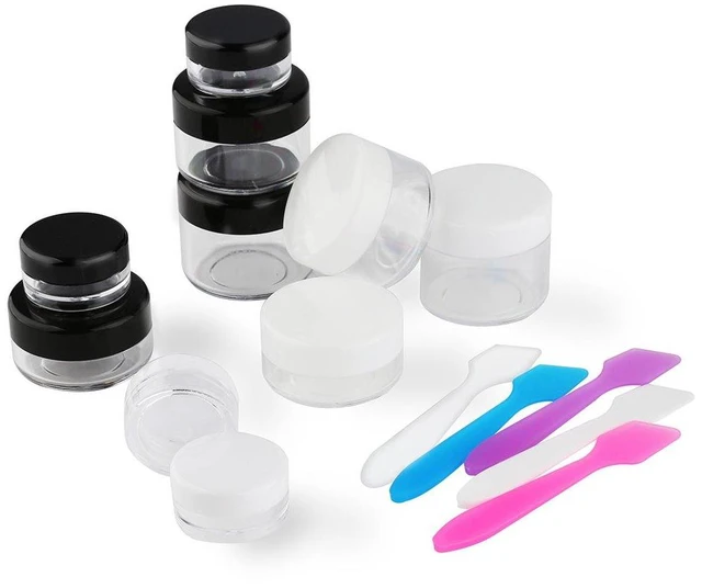 Alt view image 5 of 7 - Accmor 10 Pieces Makeup Travel Containers with Lids, 0.11/0.18/0.35/0.53/0.7 OZ Cosmetic Jars with 5 Mini Spatulas, Random Color