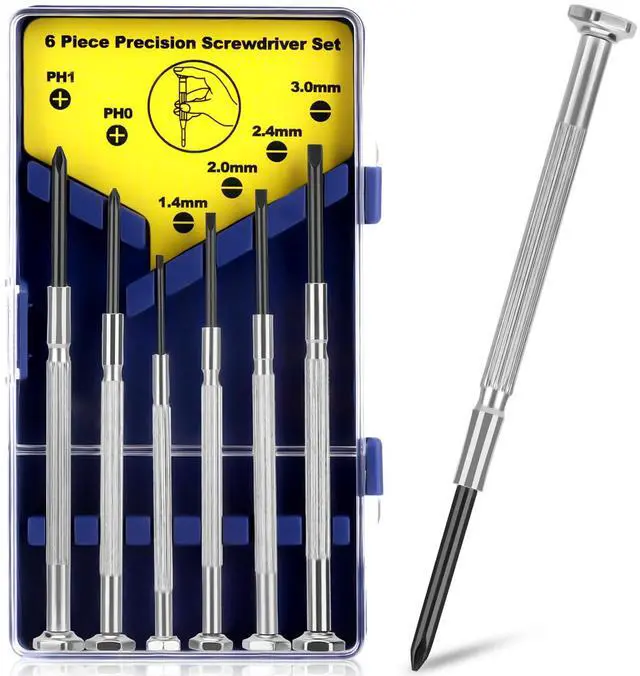 Main image of Soodeei 6-Piece Mini Screwdriver Set with Flathead and Philips Bits for Watch, Toys, Computer, Jewelry, Repair