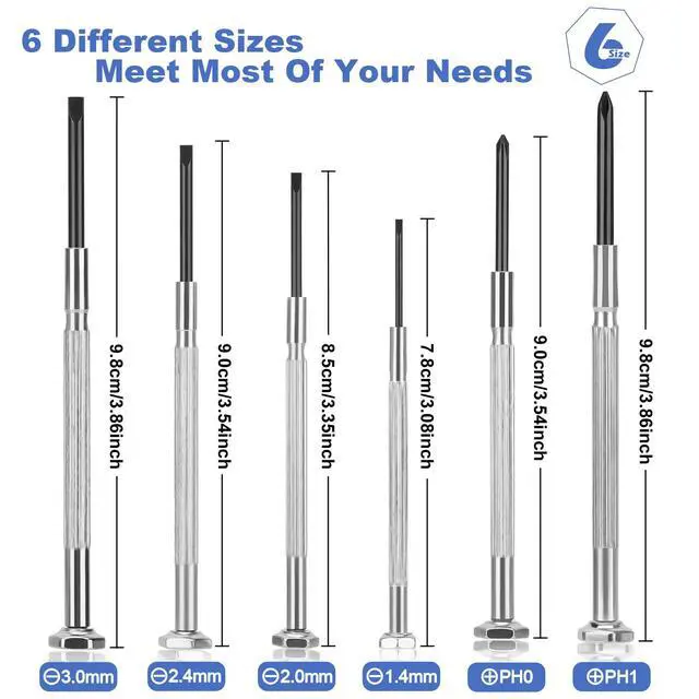 Alt view image 7 of 7 - Soodeei 6-Piece Mini Screwdriver Set with Flathead and Philips Bits for Watch, Toys, Computer, Jewelry, Repair