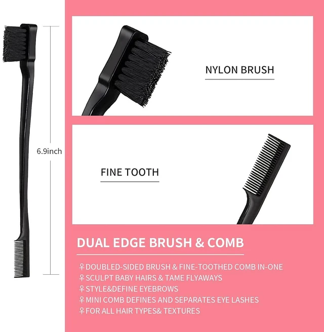Alt view image 2 of 6 - 3-Piece Hair Styling Comb Set Teasing Brush Rat Tail Comb Edge Brush for Edge and Back Brushing, Combing, Slicking Hair for Women Black