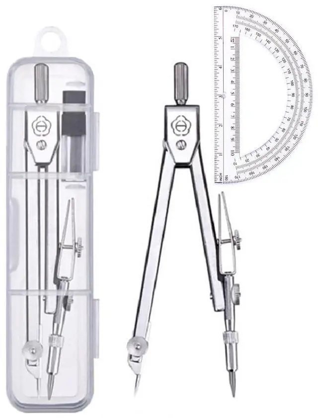 Main image of Compass and Protractor Set, Silver - Geometry Math Tool