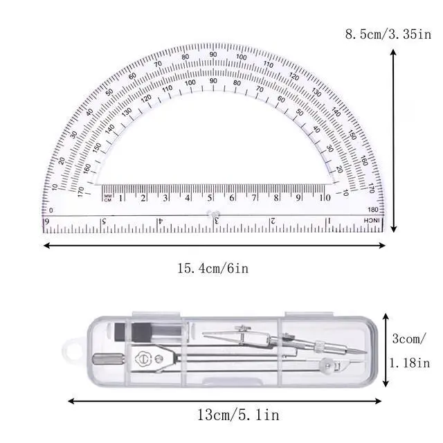 Alt view image 3 of 6 - Compass and Protractor Set, Silver - Geometry Math Tool