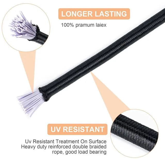 Alt view image 3 of 7 - Heavy Duty Elastic Bungee Cord, 1/8" x 50', Black