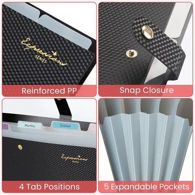 Alt view image 6 of 6 - Sooez Accordion File Organizer, Expanding File Folder with Label, 5 Pocket