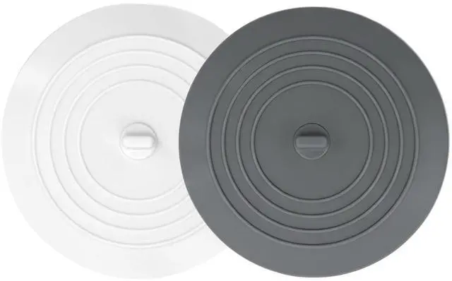 Main image of V-TOP 2 Pack 5Inch Silicone Flat Suction Bathtub Drain Stopper, White&Grey