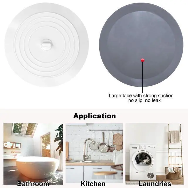 Alt view image 5 of 5 - V-TOP 2 Pack 5Inch Silicone Flat Suction Bathtub Drain Stopper, White&Grey
