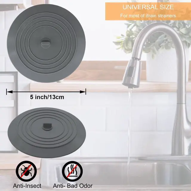 Alt view image 2 of 5 - V-TOP 2 Pack 5Inch Silicone Flat Suction Bathtub Drain Stopper, White&Grey