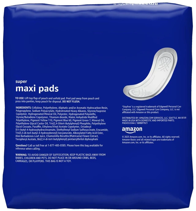 Alt view image 3 of 7 - Amazon Basics Maxi Pads for Periods, Thick, Super Absorbency, Unscented, 48 Count, 1 Pack