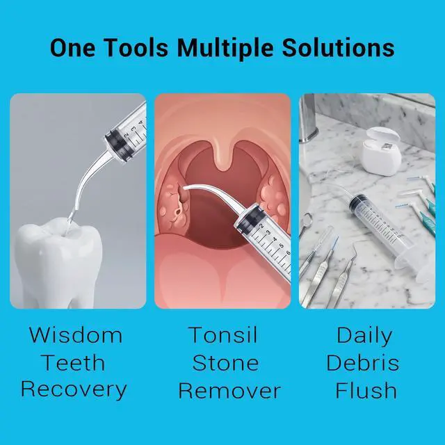 Alt view image 4 of 7 - 5 Pack Wisdom Teeth Irrigation Syringes with Measure Scale and Curved Tip for Dental Care, Liquid, Oral, and Tonsil Stone