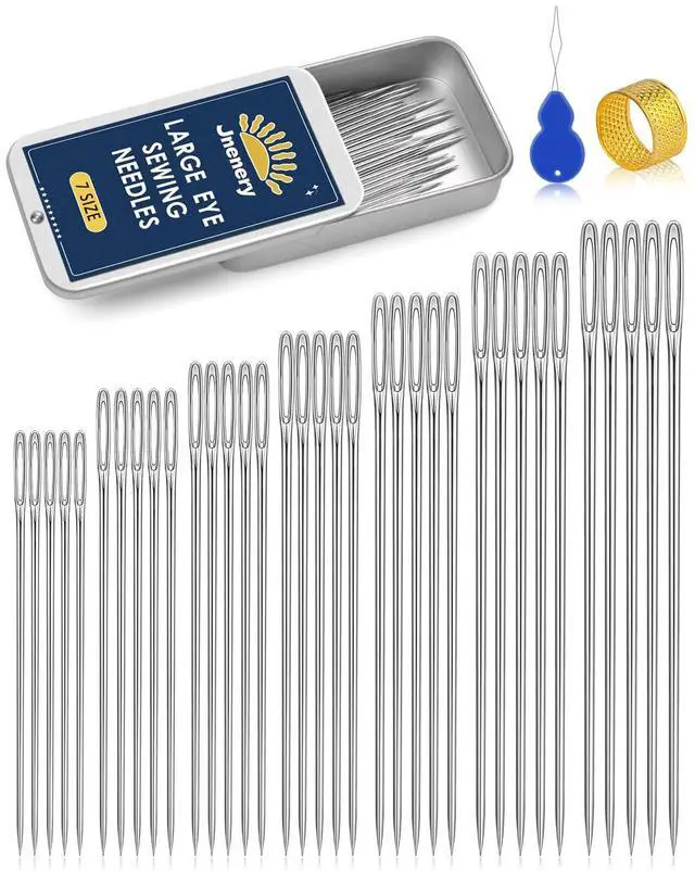 Main image of JNENERY Large Eye Stainless Steel Sewing Needles 7Sizes