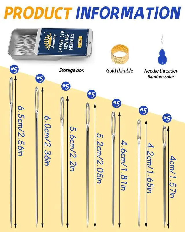 Alt view image 2 of 6 - JNENERY Large Eye Stainless Steel Sewing Needles 7Sizes
