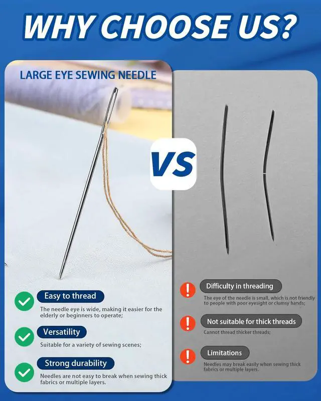 Alt view image 4 of 6 - JNENERY Large Eye Stainless Steel Sewing Needles 7Sizes