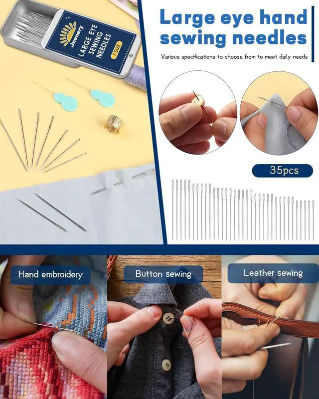 Alt view image 6 of 6 - JNENERY Large Eye Stainless Steel Sewing Needles 7Sizes