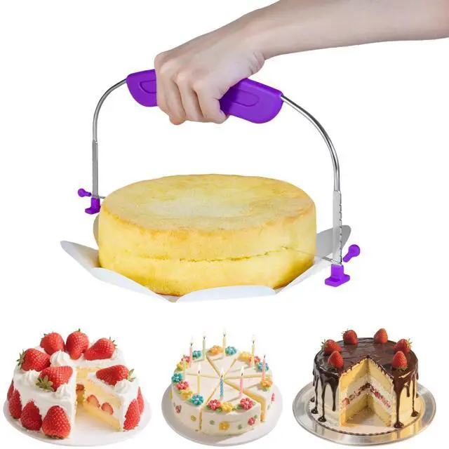 Alt view image 2 of 6 - Adjustable Cake Leveler Slicer Cutter, 9 Different Heights, Premium Food Grade Stainless Steel Double Wires, Purple