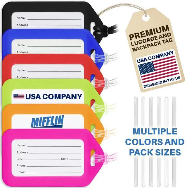 Main image of Mifflin-USA Luggage Tags Assorted 6 Pack, Baggage Tags, Suitcase Tags Bulk