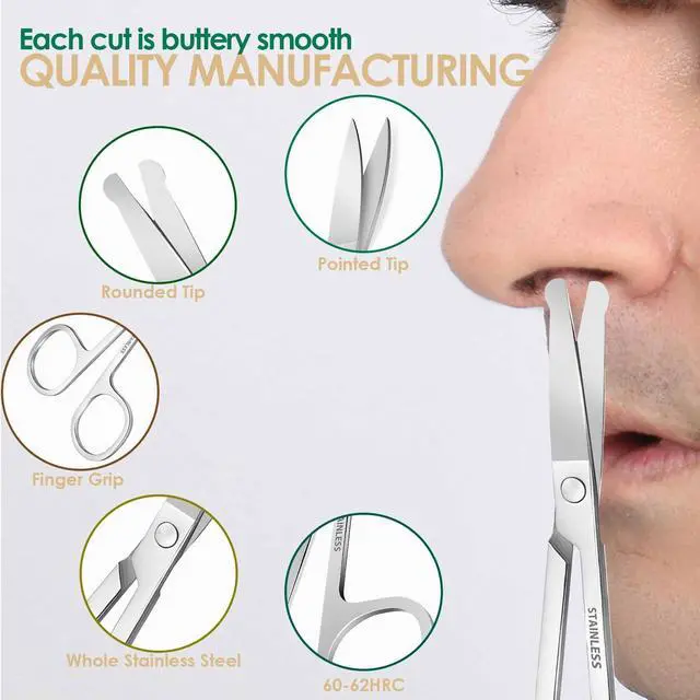 Alt view image 2 of 6 - 2 Pack Stainless Steel Facial Hair Grooming Scissors, Curved Rounded Pointed Nose Scissors for Eyebrows, Mustache, Beard, Eyelashes, Silver