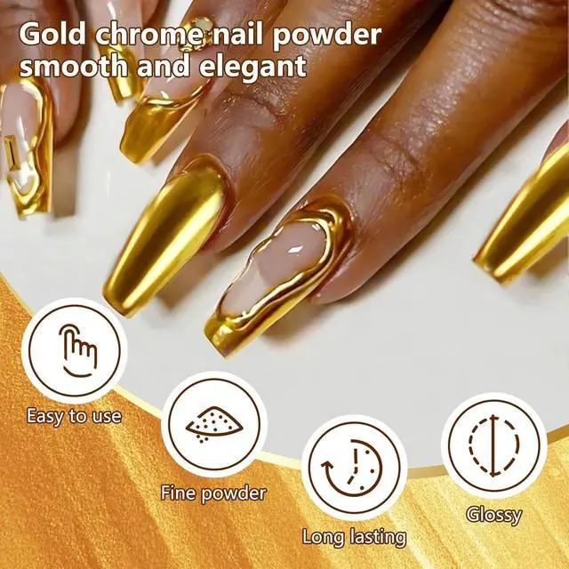 Alt view image 3 of 6 - Gold Chrome Nail Powder Holographic Mirror Glitter Effect Metallic Dust Sequins UV Gel Pigment for Nail Art Decoration