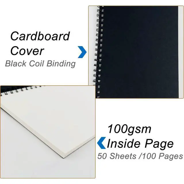 Alt view image 4 of 6 - DSTELIN Blank Spiral Notebook, Soft Cover, Sketch Book, 100 Pages/50 Sheets, 7.5" x 5.1", Black, 1-Pack