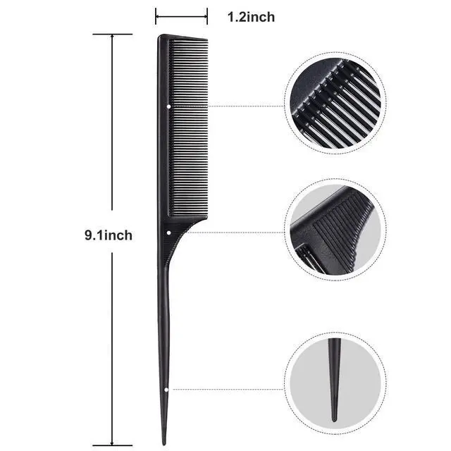 Alt view image 4 of 6 - Leinuosen 2 Pack Rat Tail Comb Fine Tooth Parting, Black