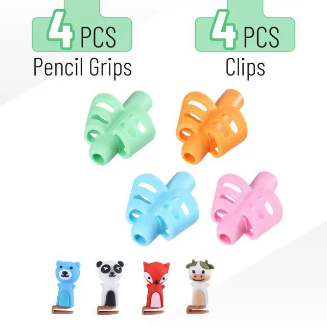 Alt view image 2 of 7 - Mr. Pen Pencil Grips for Kids Handwriting, 4 Pack with 4 Clips, Colorful