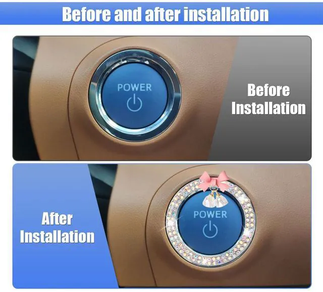 Alt view image 5 of 6 - Bling Diamond Car Start Stop Button Decoration Ring - Crystal Rhinestone Push to Start Button Cover with Cute Bow & Key Ignition Knob Starter Sticker for Women (Colorful)
