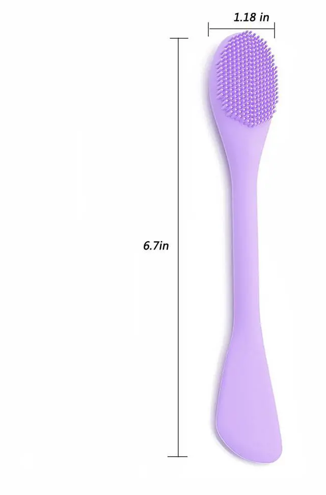 Alt view image 6 of 7 - Double-End Silicone Face Mask Brush, 2Pcs Soft Pore Scrubber Applicator Tool for Facial Mud, Cleansing Brushes, Makeup Skincare Removal, Grey and Purple