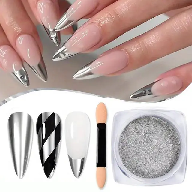 Alt view image 6 of 7 - Holographic Mirror Chrome Silver Nail Powder - Metallic Dust Sequins UV Gel Pigment for Nail Art Decoration